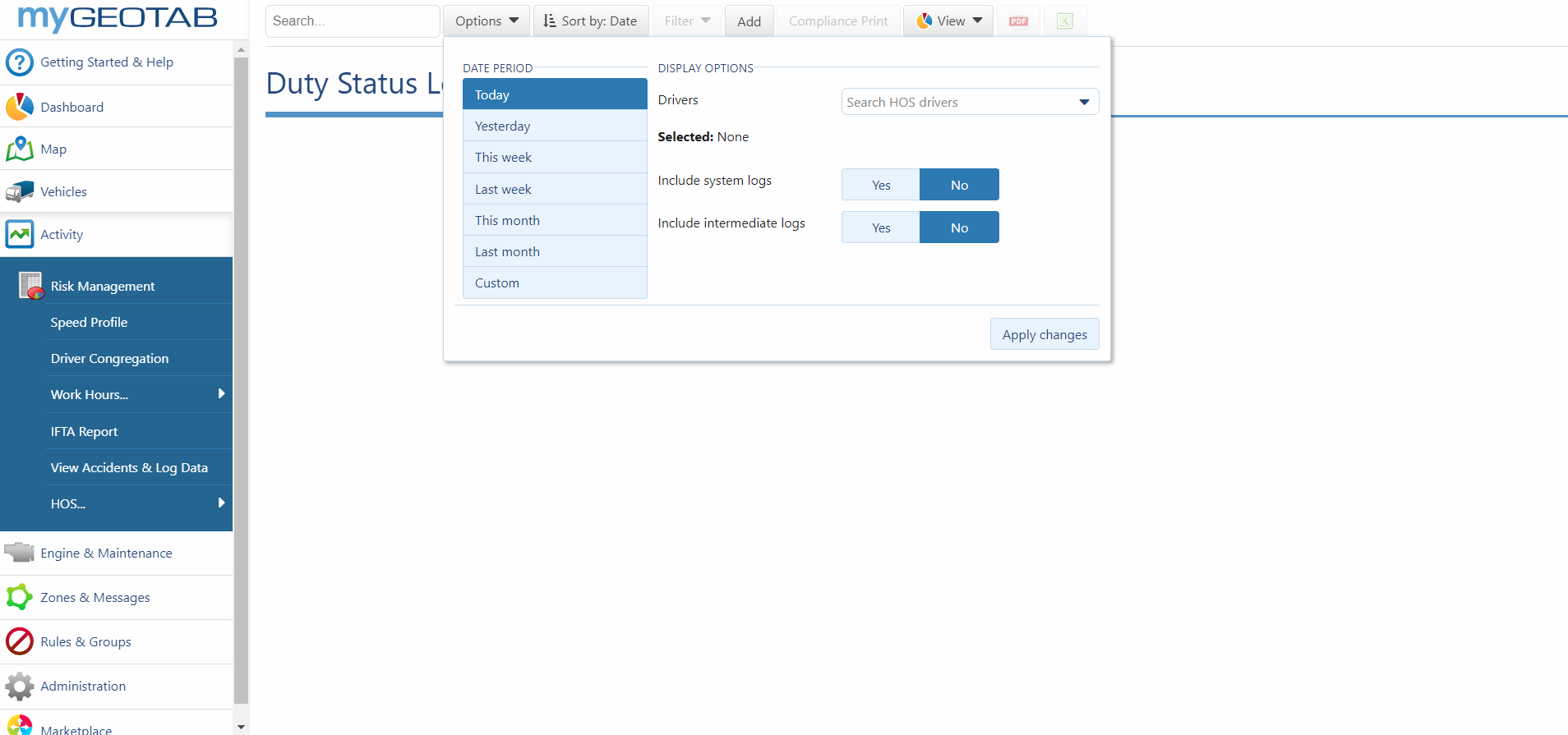 duty status in mygeotab