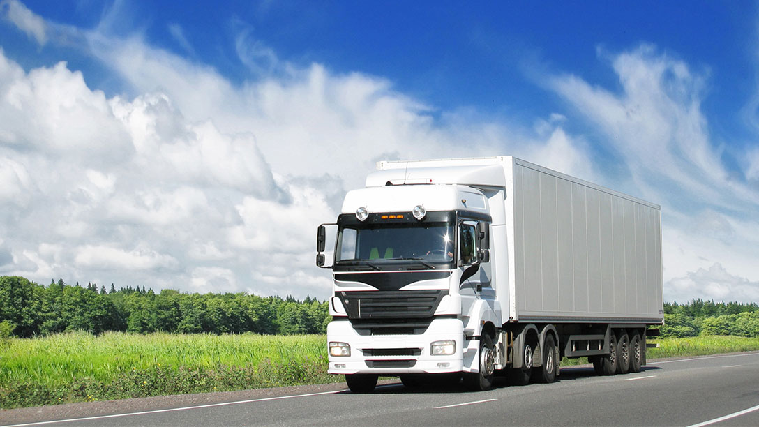 Camión azul en movimiento en un carretera