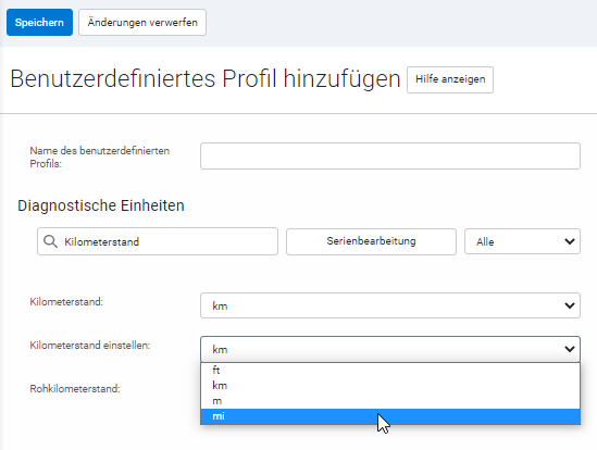 Desktopansicht Benutzerdefiniertes Profil hinzufügen