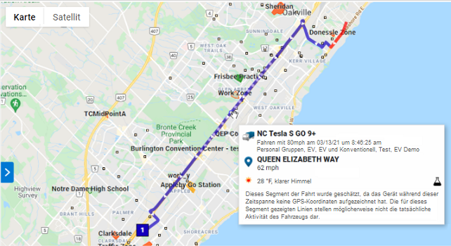 Animierte Karte mit eingezeichneter LKW Strecke