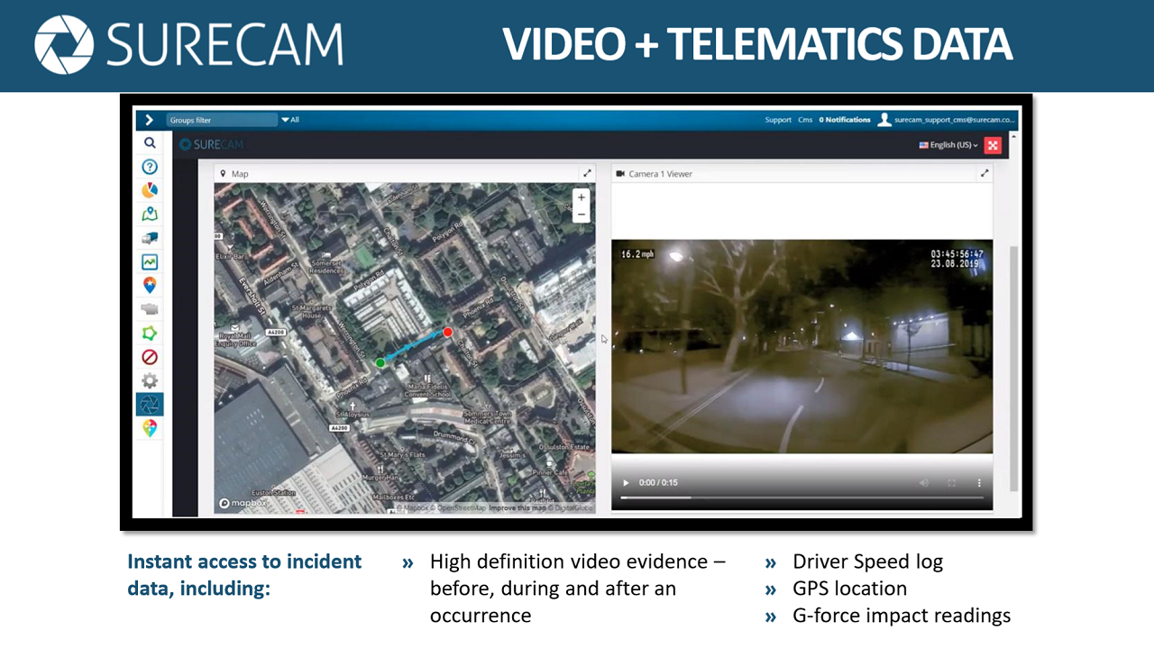 Screenshot der SureCam-Anwendung in MyGeotab.