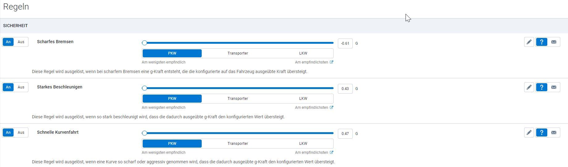 Anpassbare Ausnahmeregeln für scharfes Bremsen, starkes Beschleunigen und schnelle Kurvenfahrt in MyGeotab&nbsp;