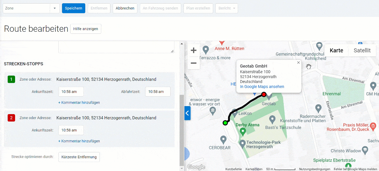 Neu gestaltete Seite „Route bearbeiten“ (Funktionsvorschau)