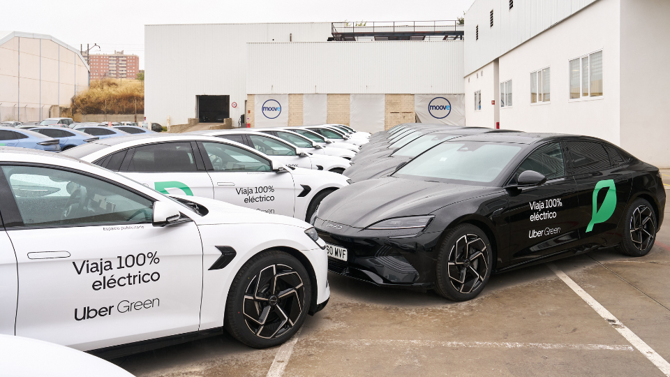 Mehrere parkende Elektroautos von Moove Cars