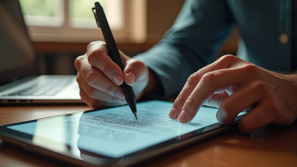 Ein digitales Dokument auf einem Tablet mit einem Eingabestift unterschreiben.