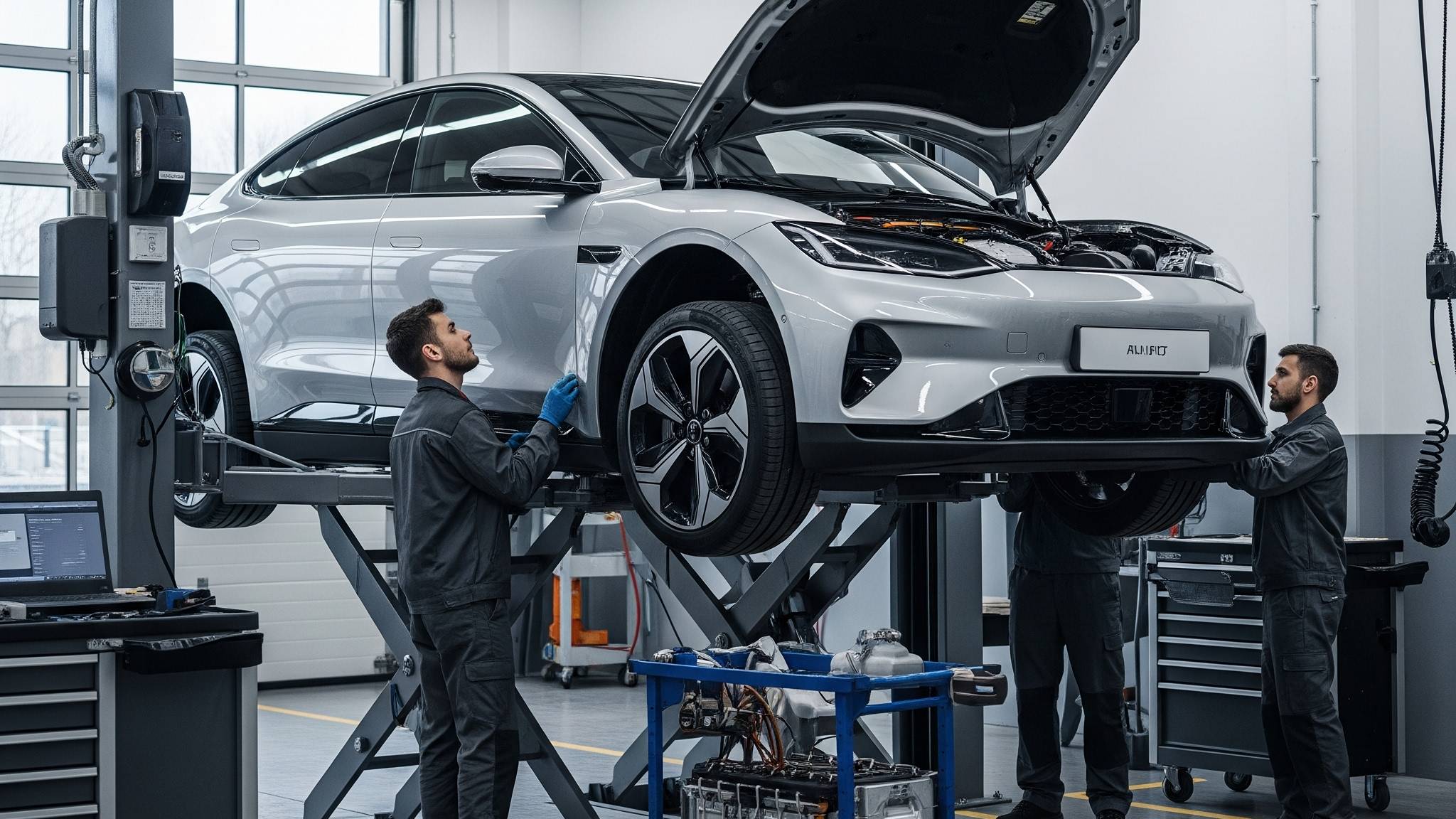 coche electrico en el taller