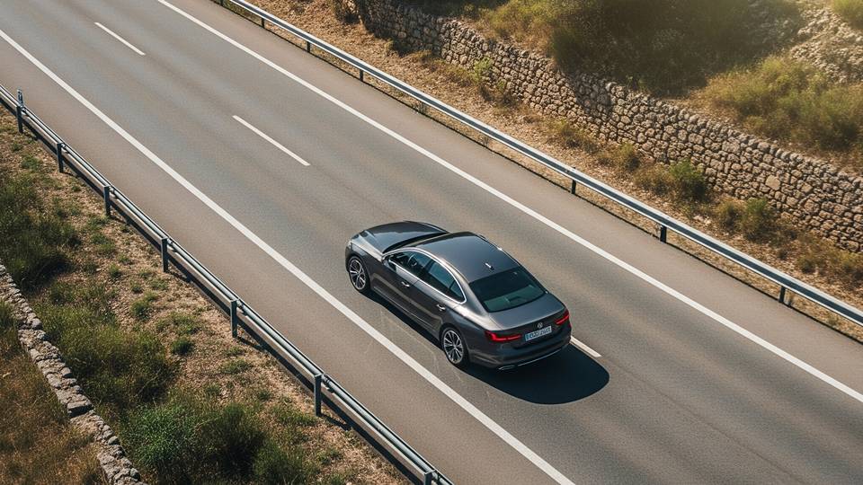 Coche en carretera española en verano: foto realista desde arriba
