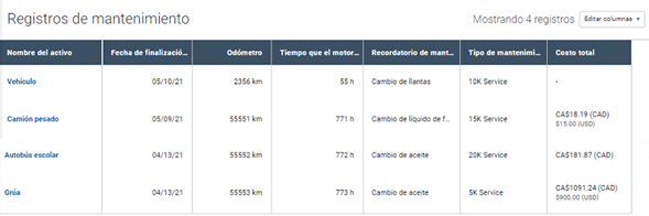 Registros de mantenimiento