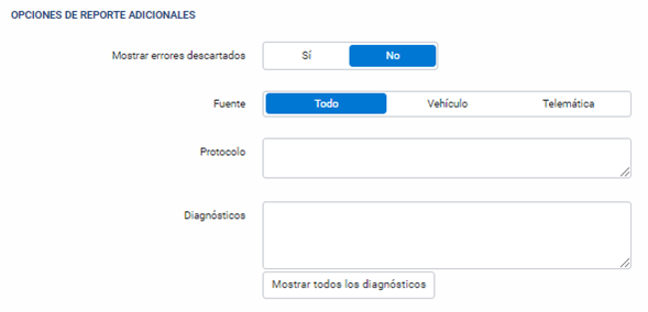 Opciones de reporte adicionales
