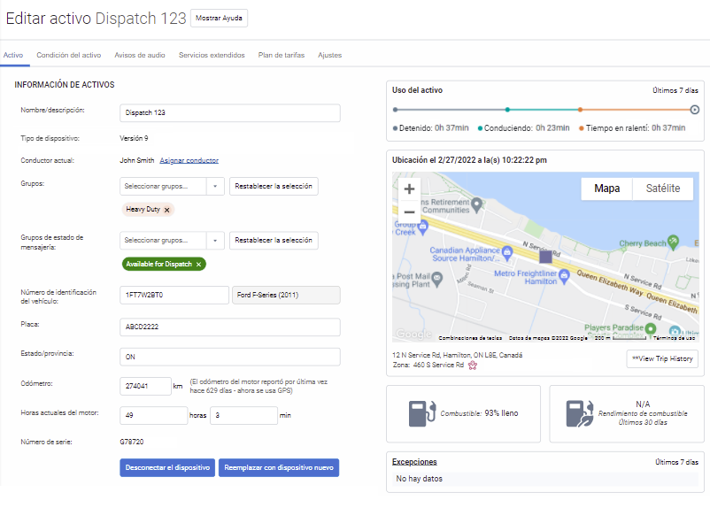 La página Editar activo está fuera de la Vista previa de las funcionalidades