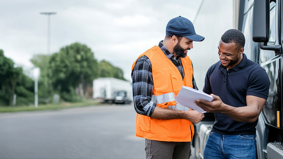 Dos personas revisan un documento