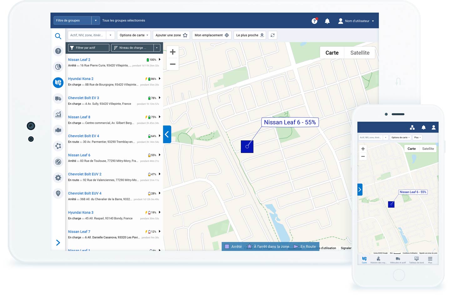 La plateforme MyGeotab sur un écran d'ordinateurs et de portable