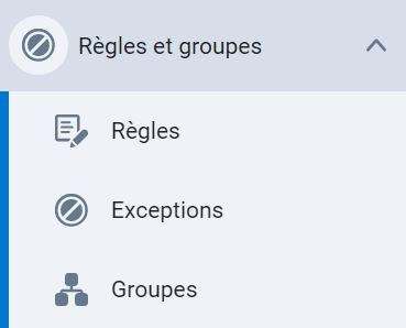 Menu Règles et groupes 