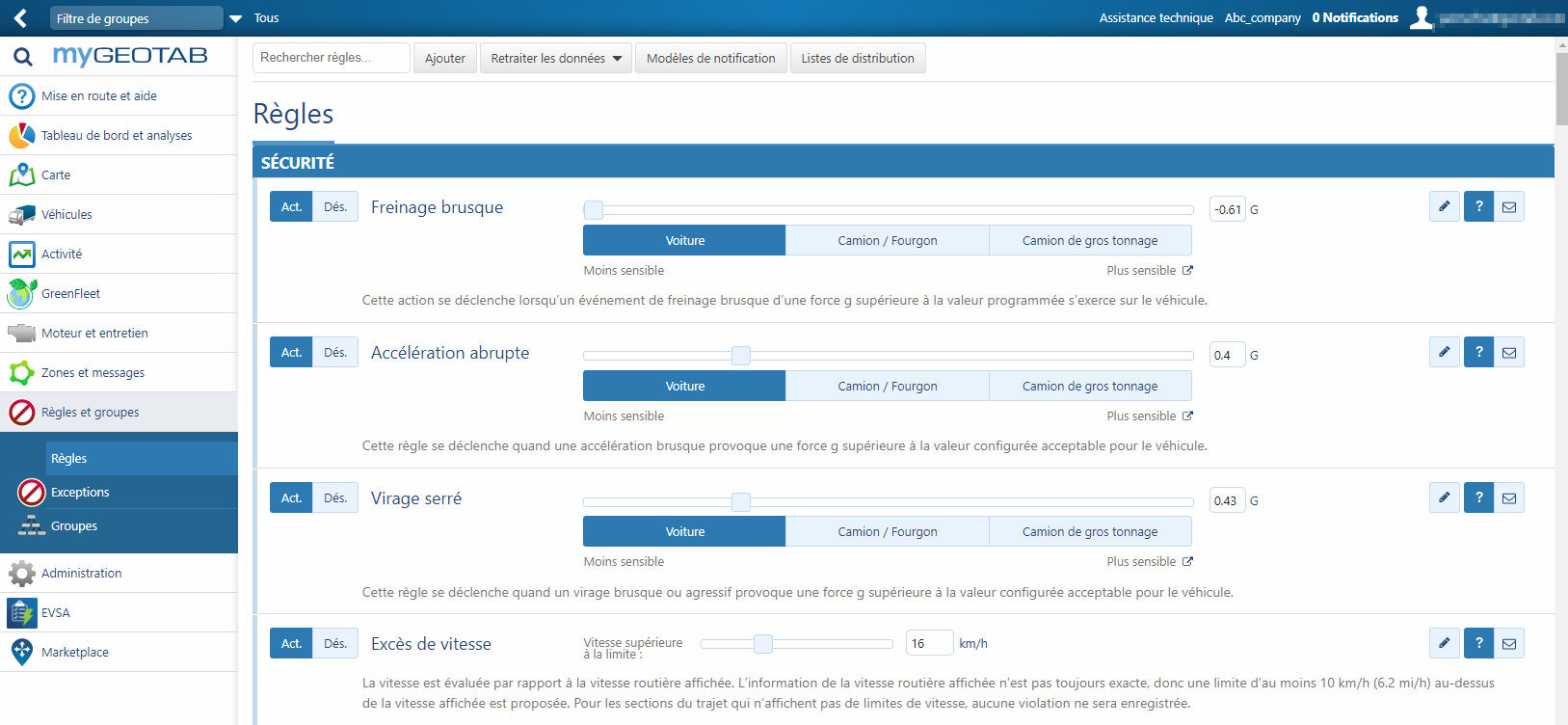 tableau de bord regles