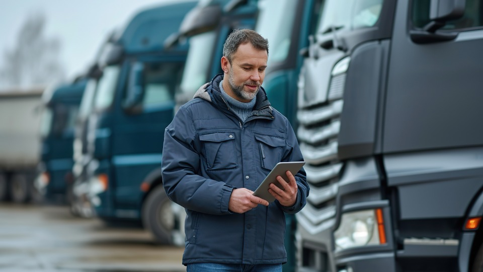 fleet manager devant des camions