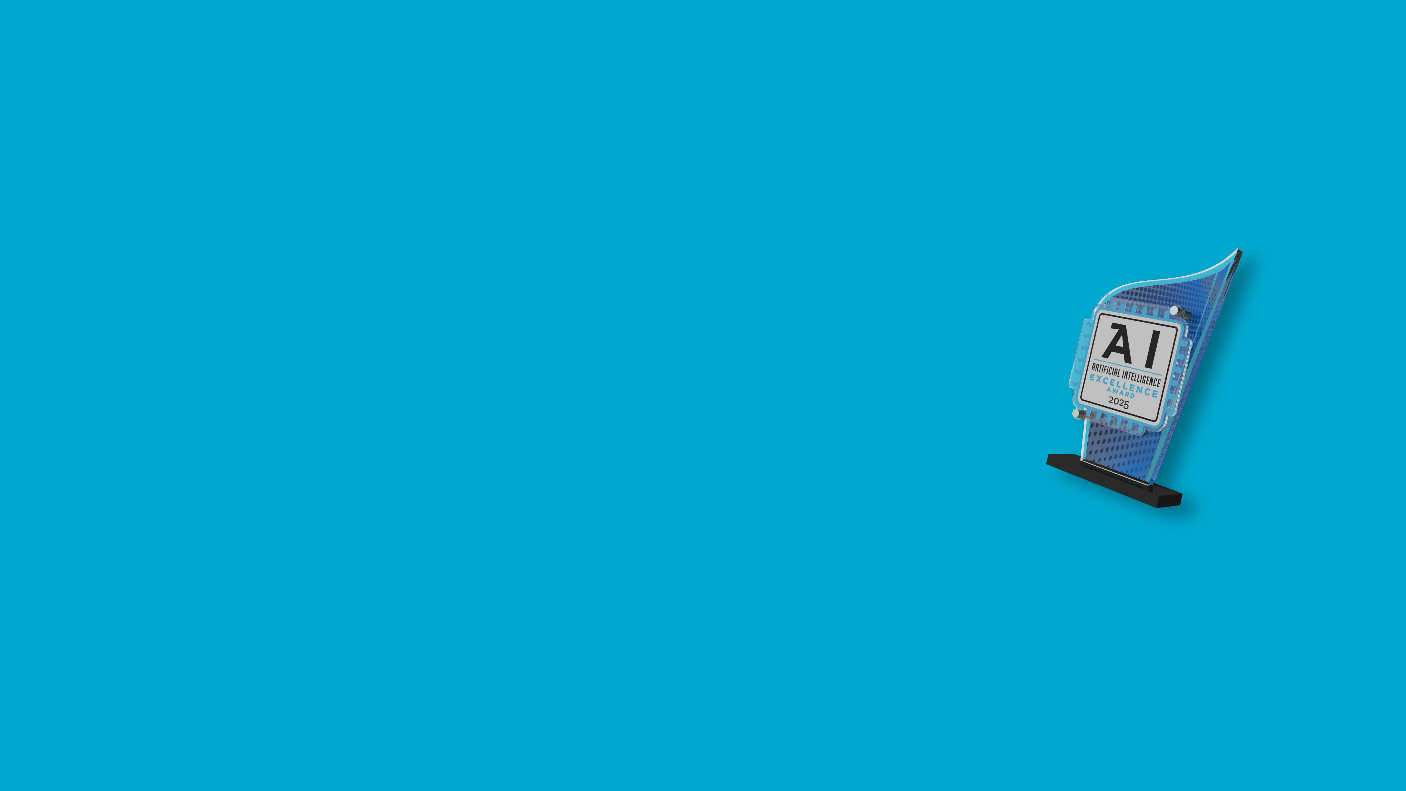 imagem de fundo Azul com o  Prêmio de Excelência em Inteligência Artificial 2025 por soluções inovadoras em segurança de frotas