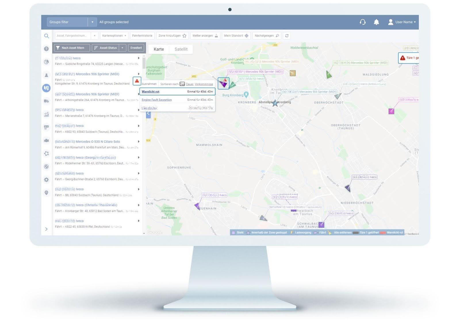 Software integrado para a gestão da frota.