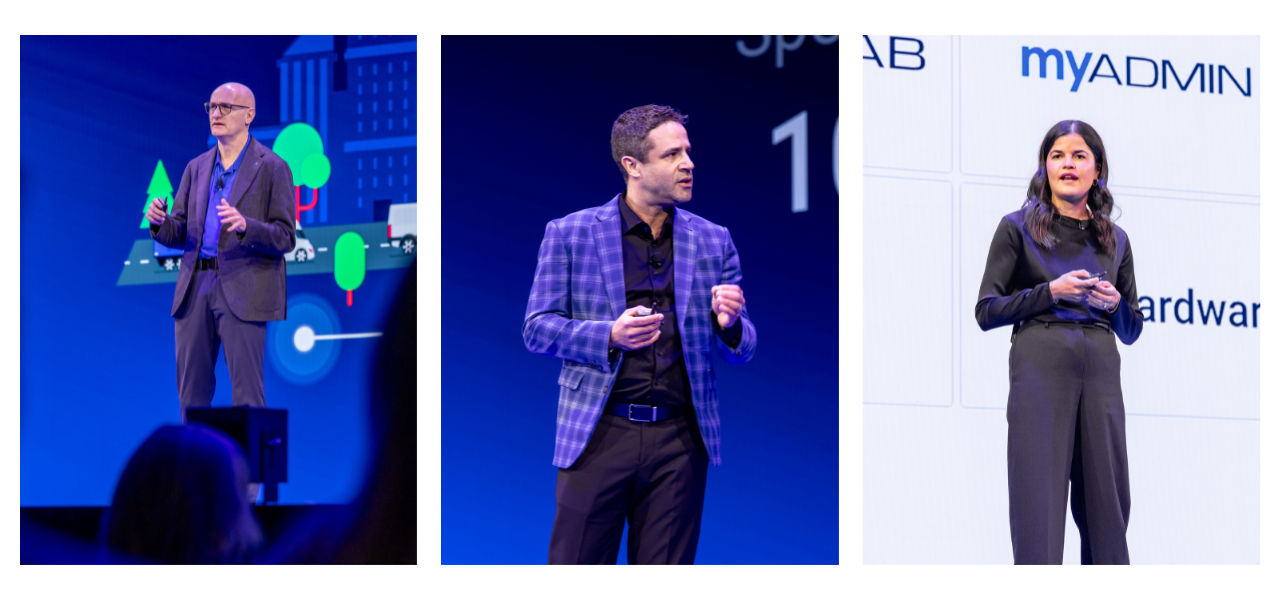 3 pessoas, 2 homens e uma mulher fazendo uma apresentação