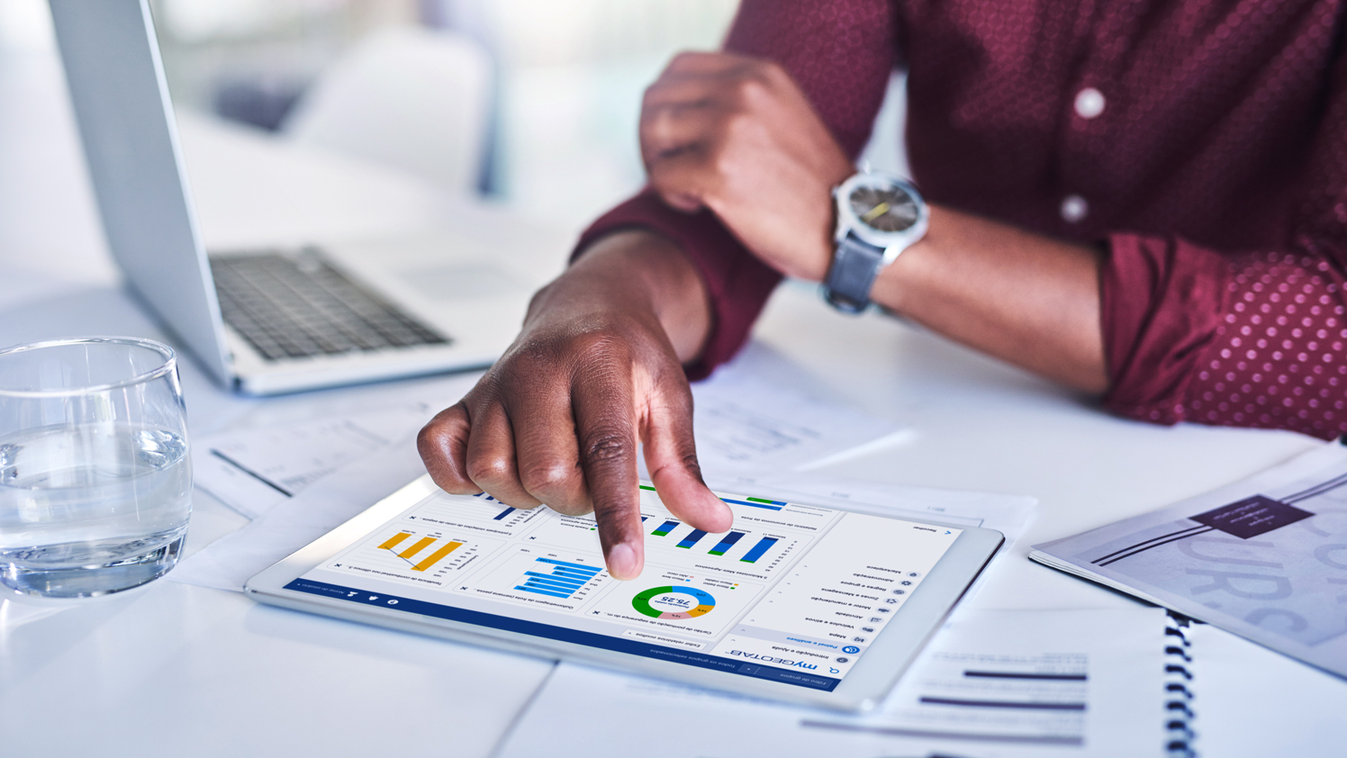 User browsing MyGeotab dashboards on a tablet