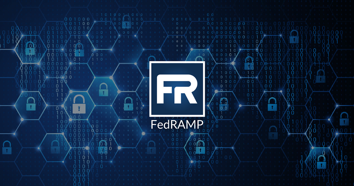 FedRAMP logo on a blue textured background with lock symbols 