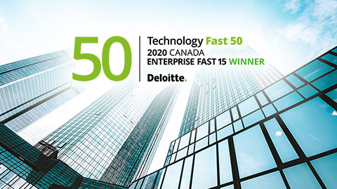 Deloitte Fast 50 logo with tall building in the background 