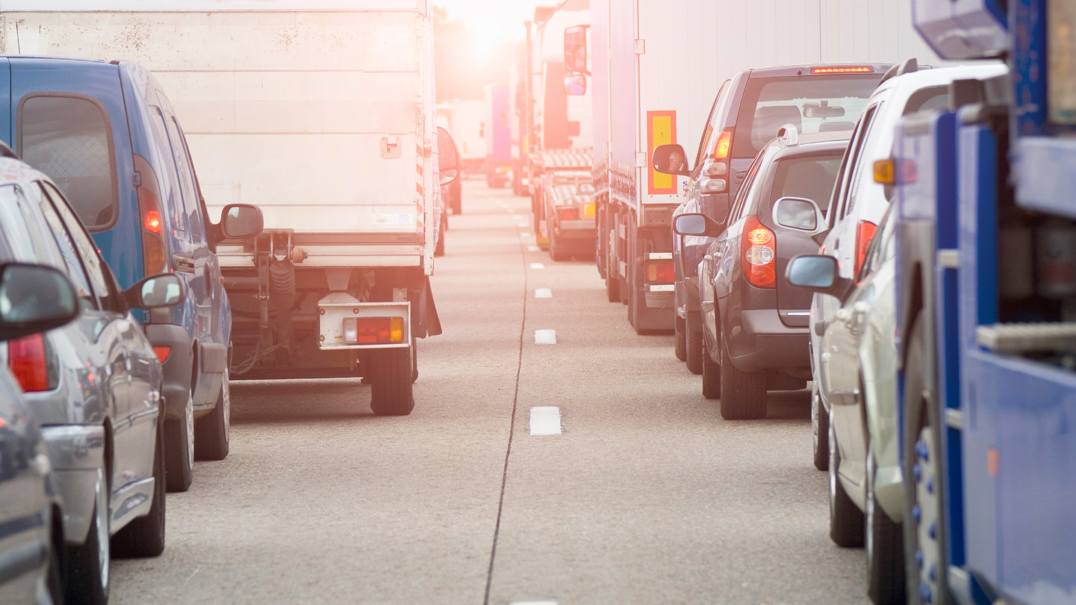 Cars stuck in traffic.