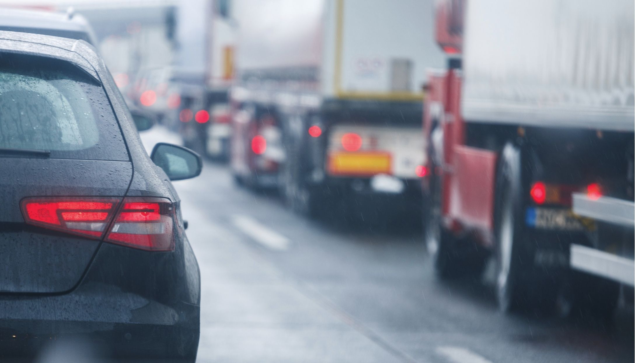 Cars and trucks in traffic