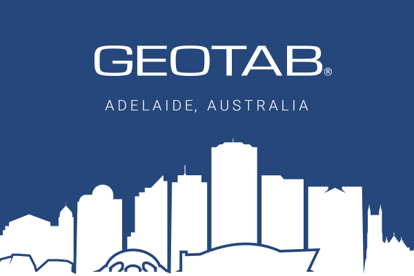 Geotab logo above Adelaide skyline icon