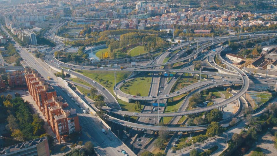 aerial view of highway interchange
