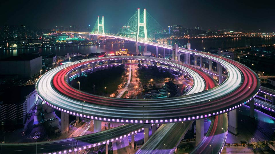 highway interchange at night