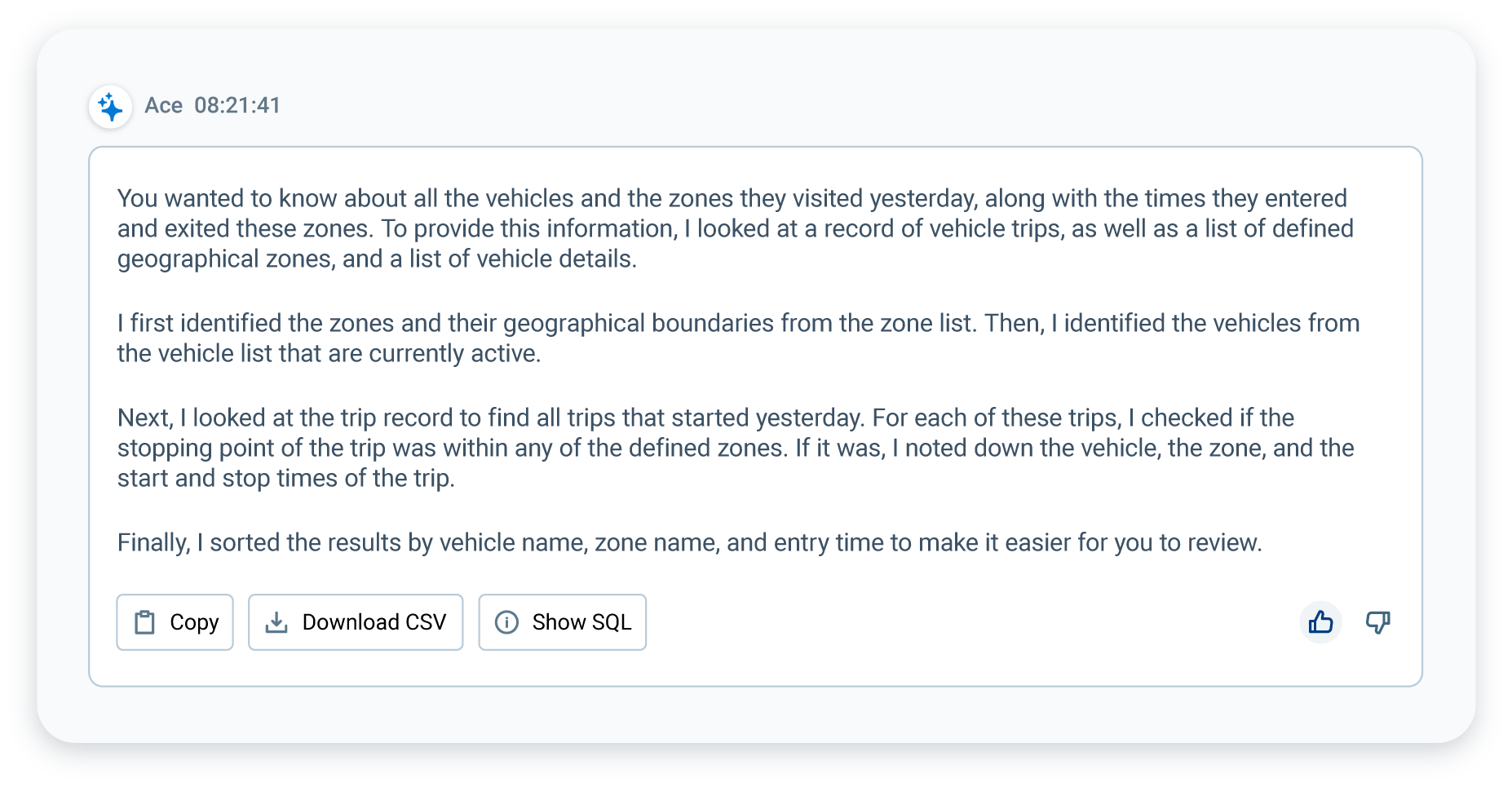 Geotab Ace prompt answer