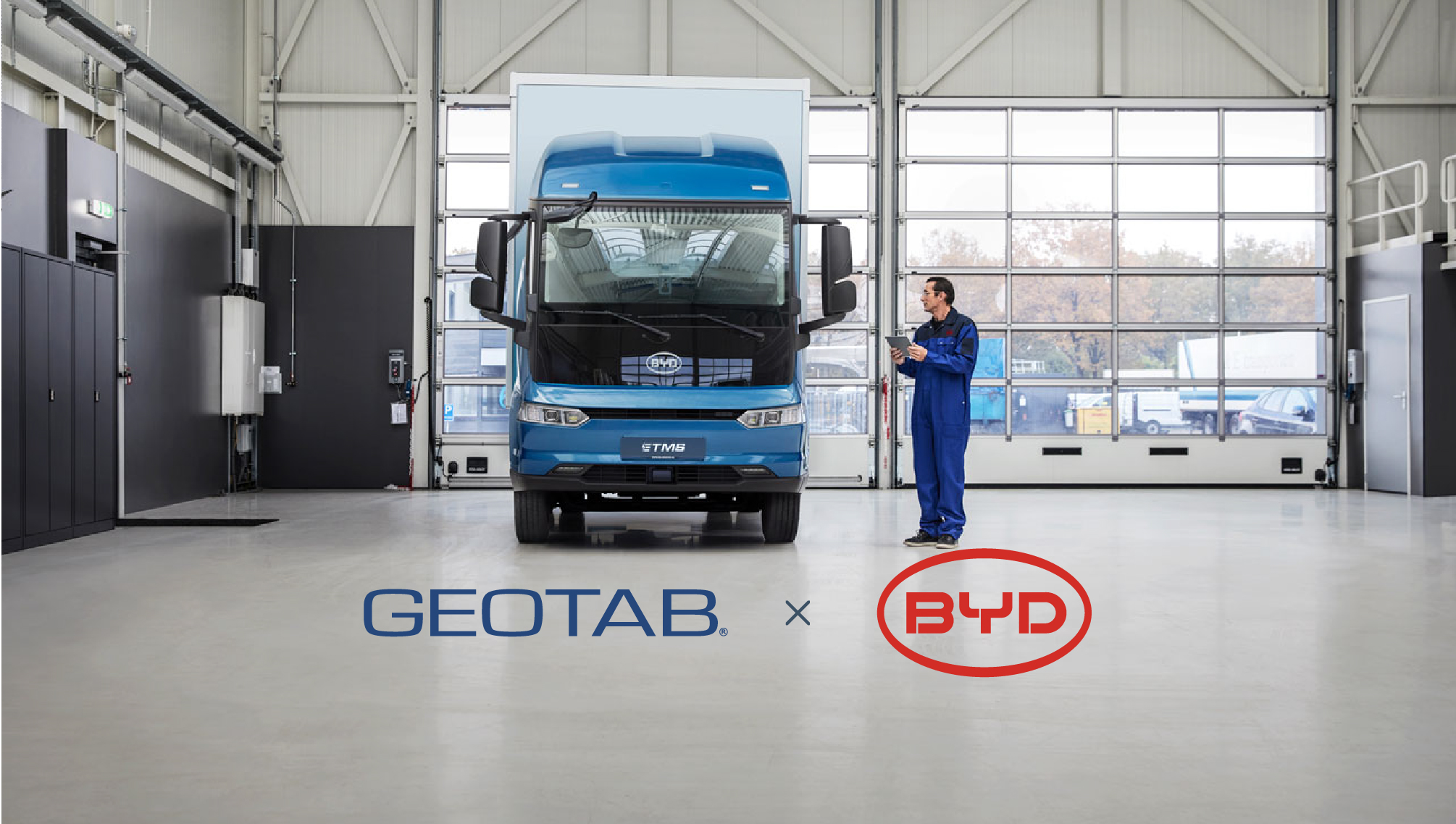 BYD Truck with Geotab and BYD Logos