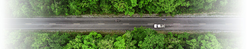 Car driving on road surrounded by forest