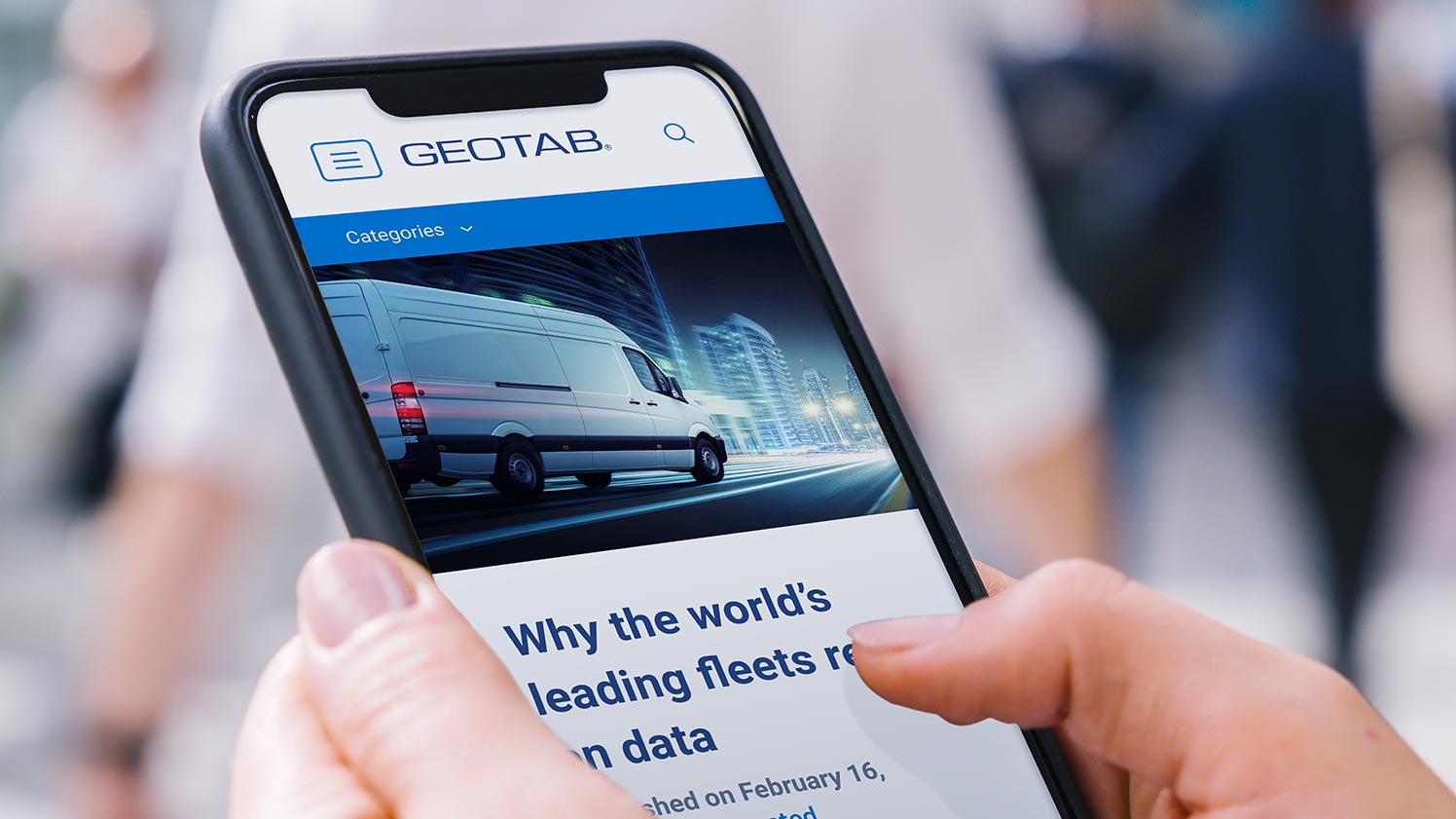 A person visiting the Geotab blog on their phone