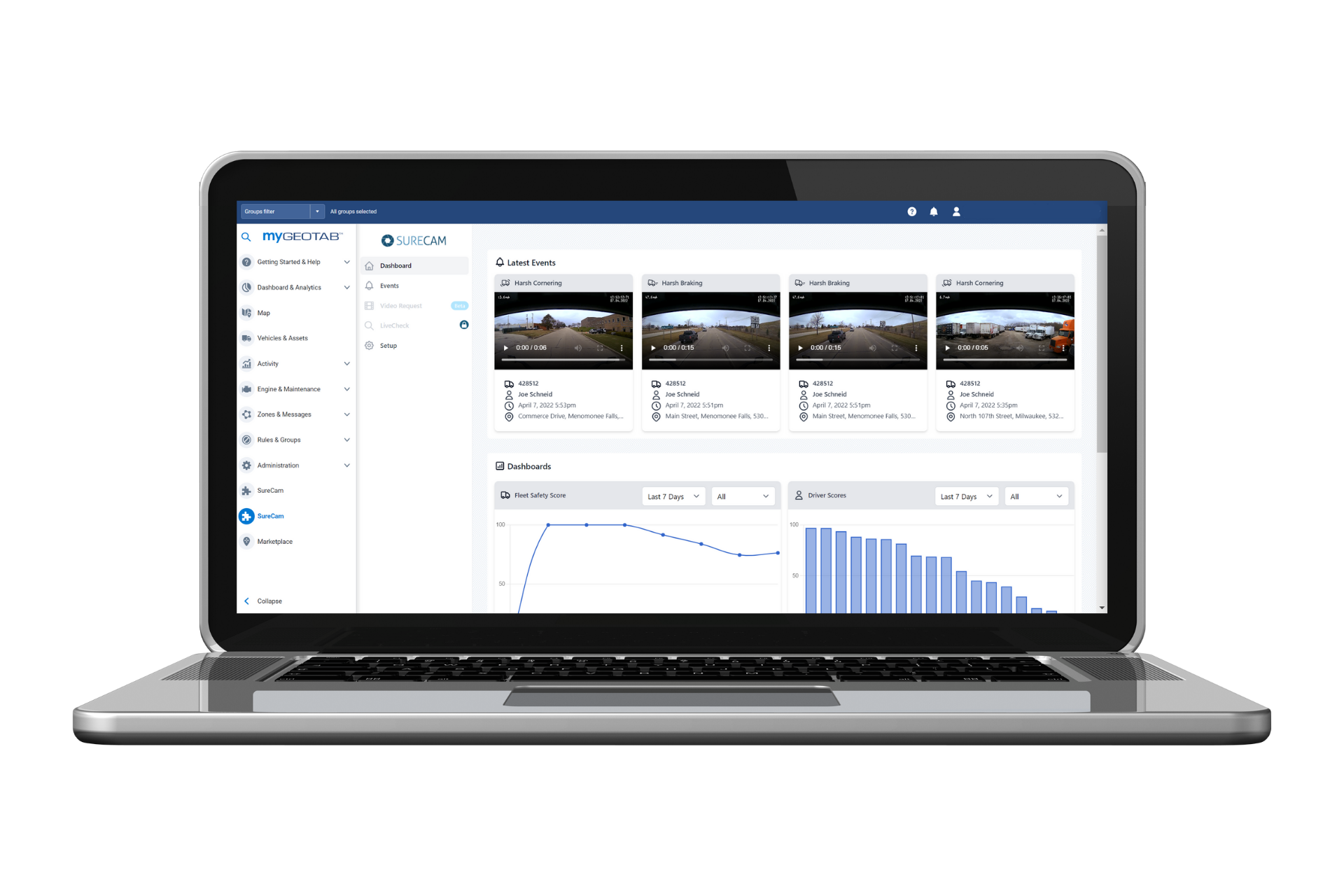 Screenshot of the SureCam application in MyGeotab