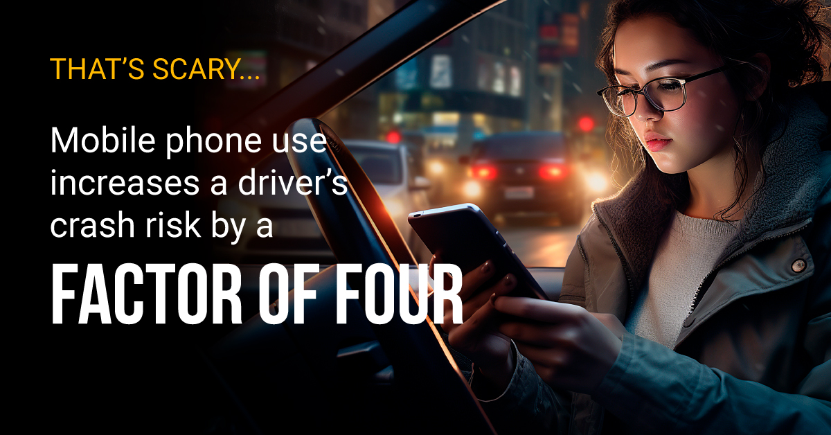 Mobile phone use increases a drivers crash risk by a factor of four